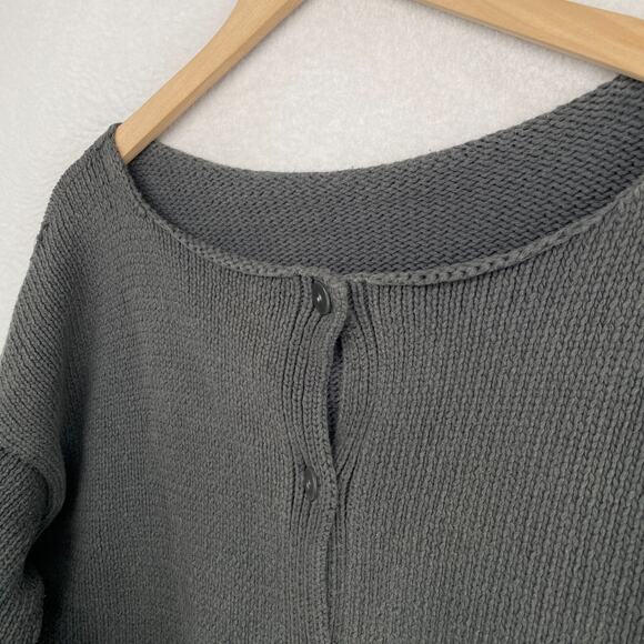 EILEEN FISHER Cardigan L Heavy Cotton Chunky Button Up Drop Shoulder Gray - Picture 2 of 12